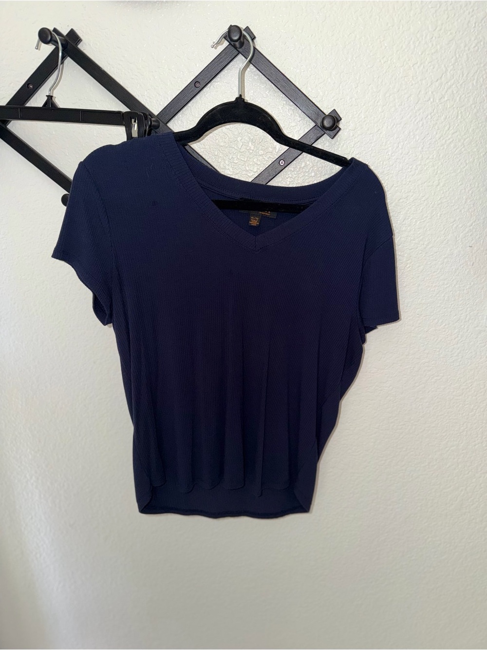 Truth Womens XL Navy Blue Ribbed V Neck Short Sleeve Casual T Shirt Top - Picture 2 of 4